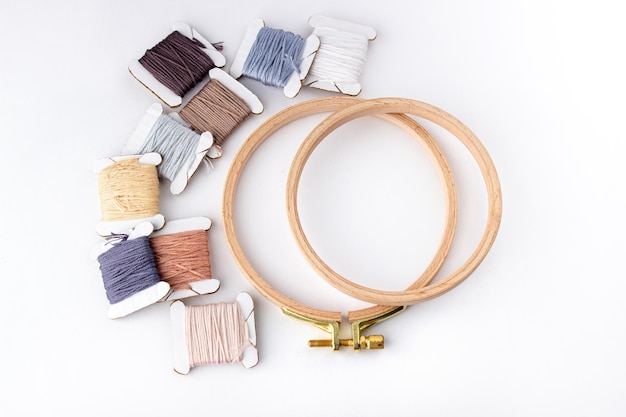 assorted embroidery thread and hoops